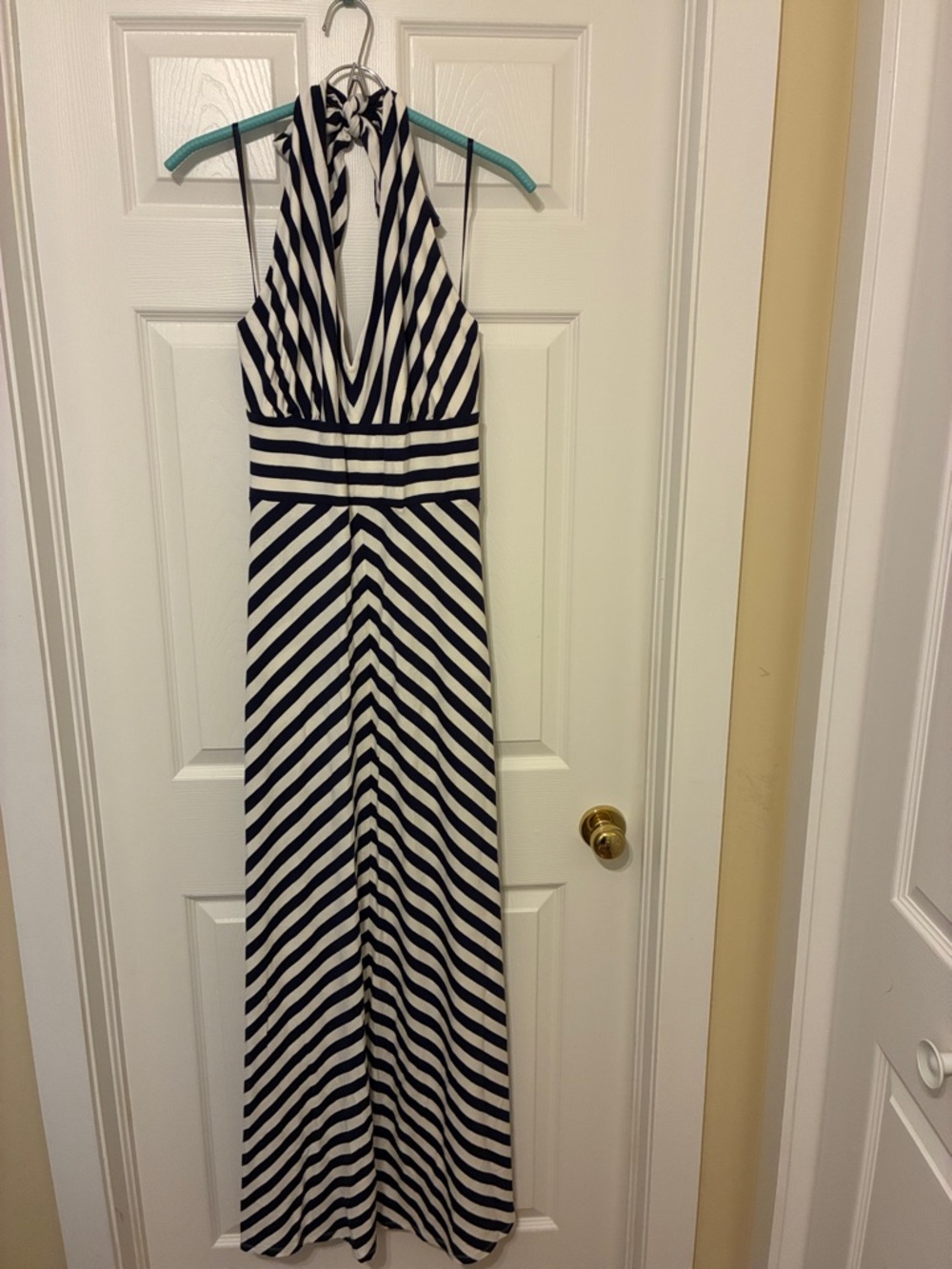 NWOT Banana Republic Blue and White Striped Halter Maxi Dress